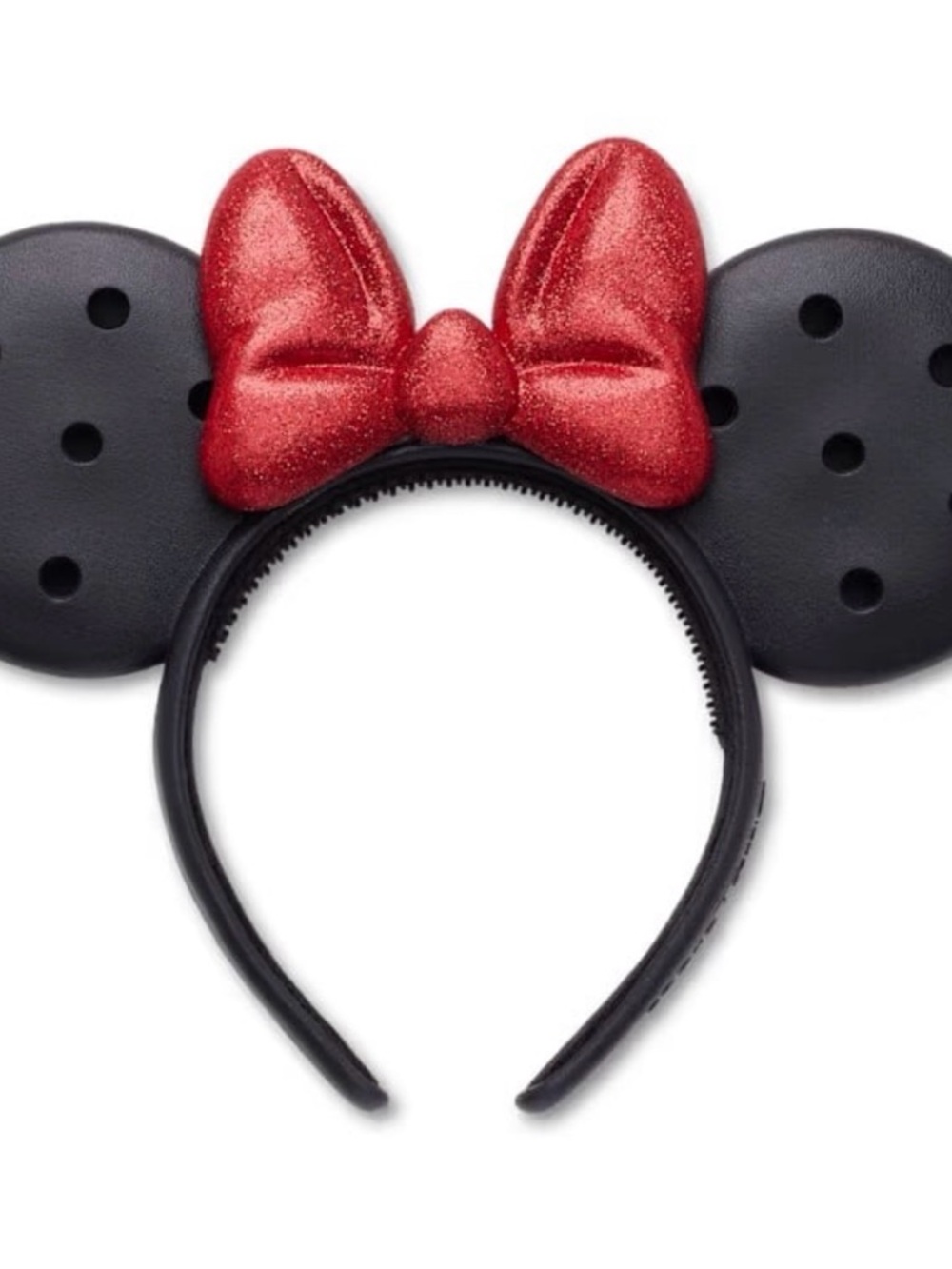 LIMITED EDITION CROCS DISNEY EARS Black Minnie Ear Headband with Red Glitter Bow